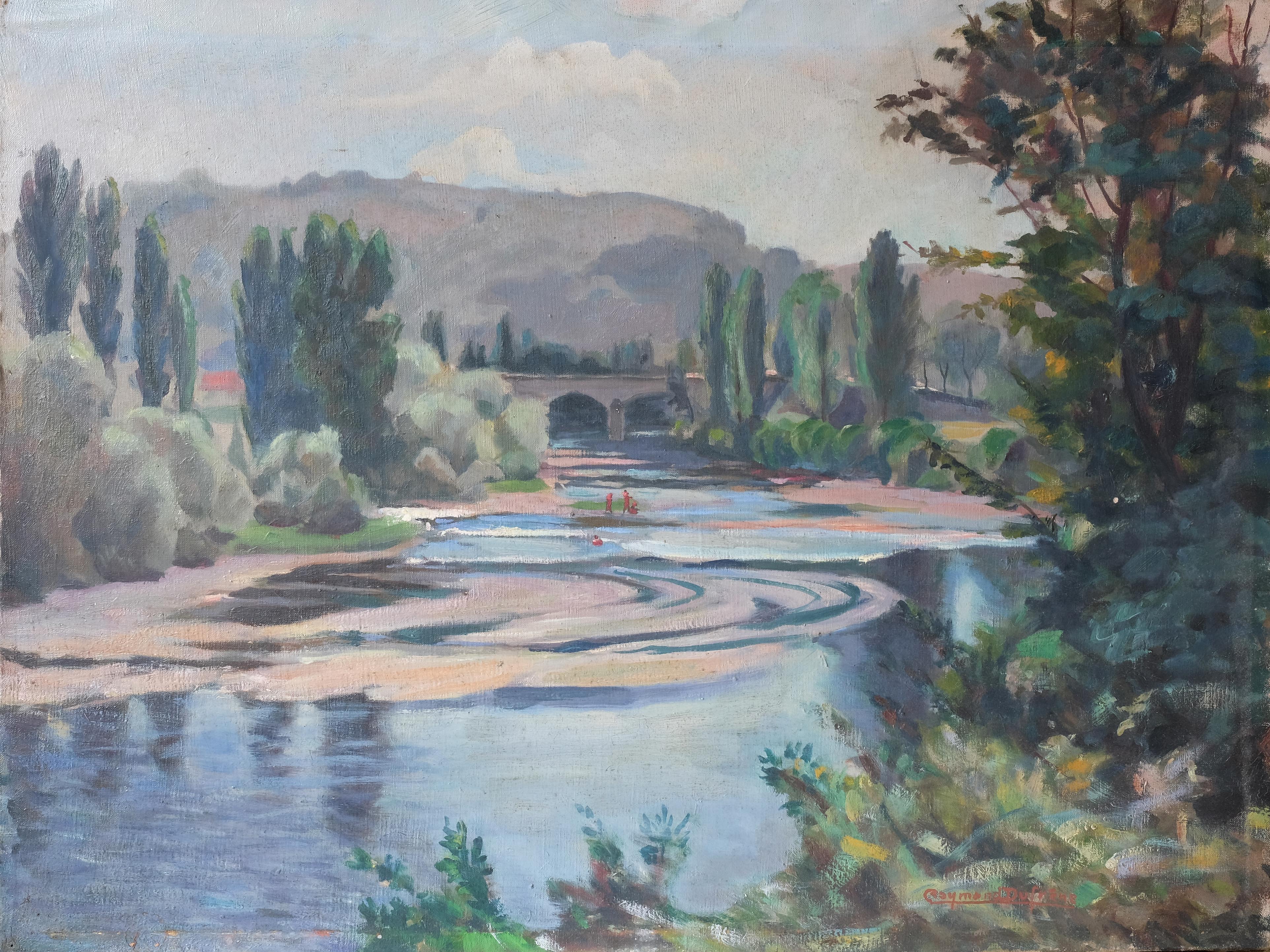 River and bridge landscape painting