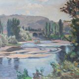 River and bridge landscape painting