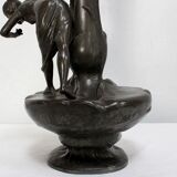 Pewter vase, "Young woman picking a water lily", signed P. Jean, Art Nouveau early twentieth century