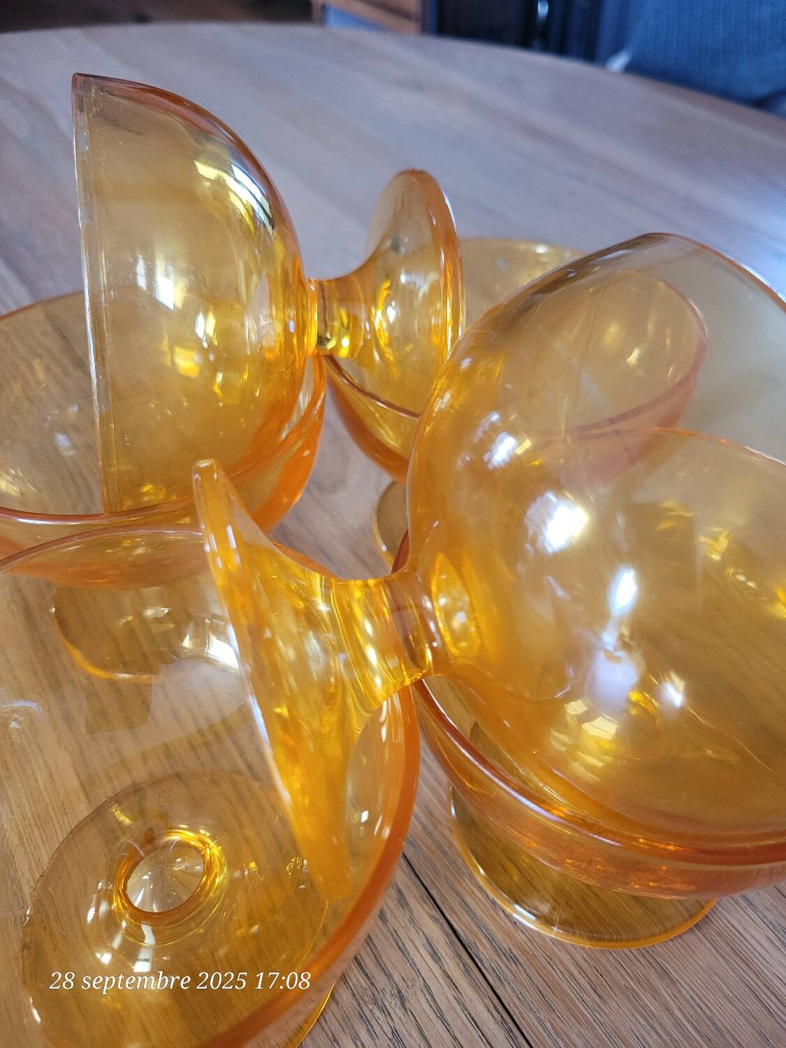 6 orange glass ice cream cups