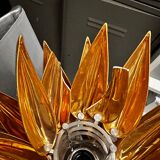 Aloe Blossom table lamp, designed by Jeremy Cole, bone china in gold with stainless steel frame and glass diffuser