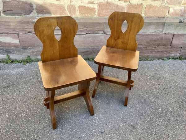 2 chaises Brutaliste scandinave École Pierre Chapo Mid Century Bois 1960