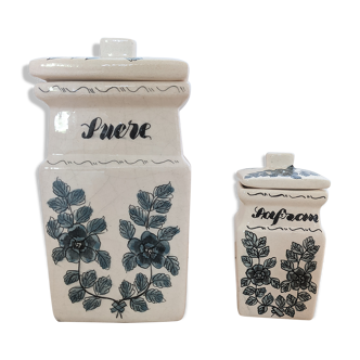Pots à épices terre de fer porcelaine anciens vintage
