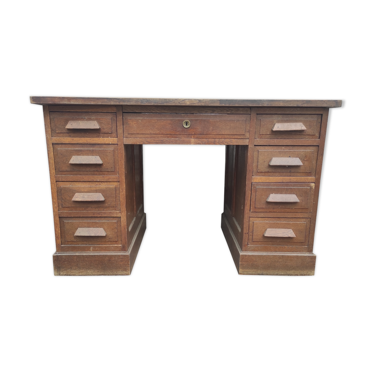 Bureau en chêne vintage ministre 2 caissons avec tiroirs années 40-50