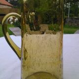 6 glasses and pitcher BIOT olive green bulled glass