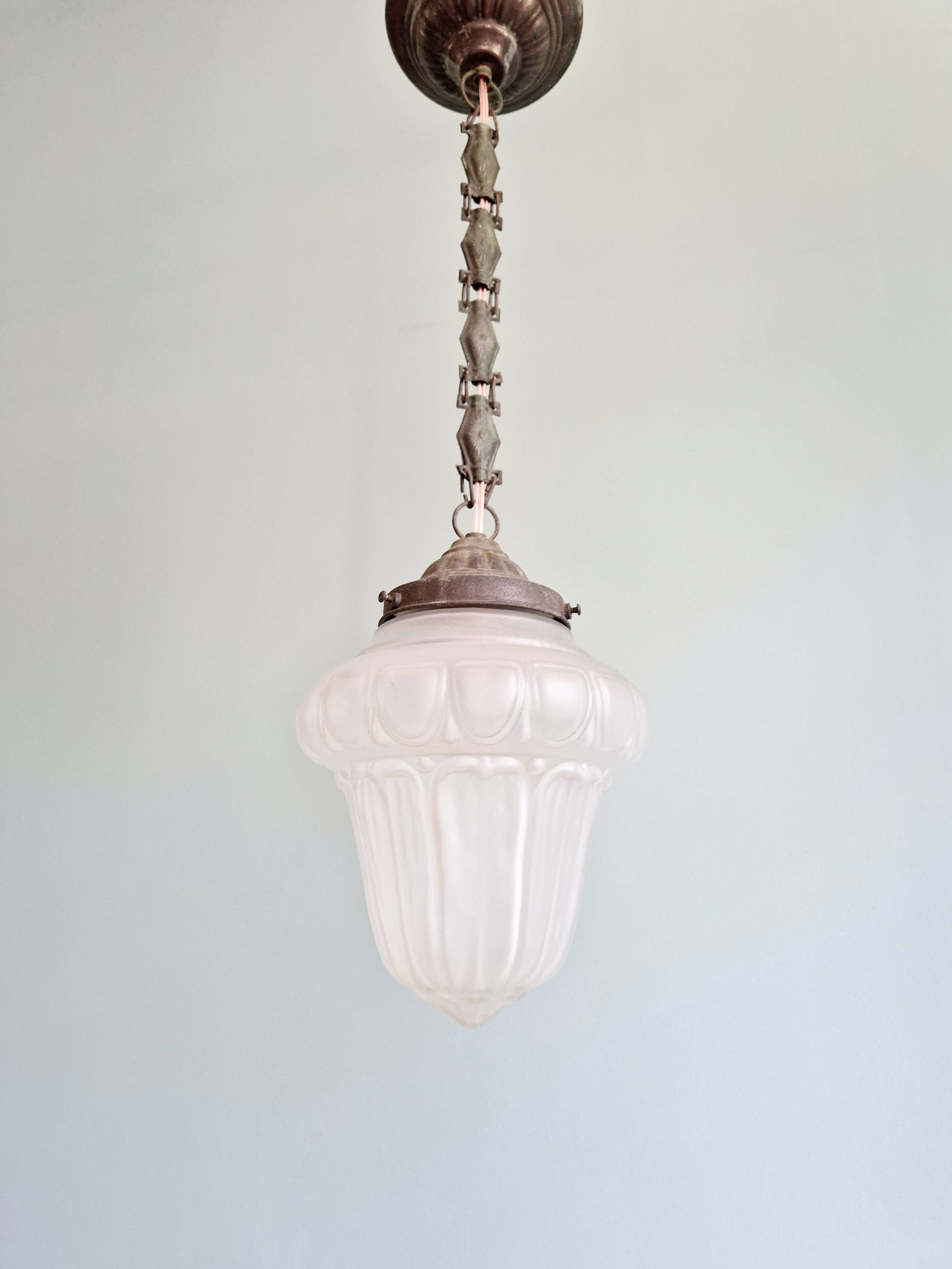 Art Deco pendant light in transparent satin glass, 1920s-30s