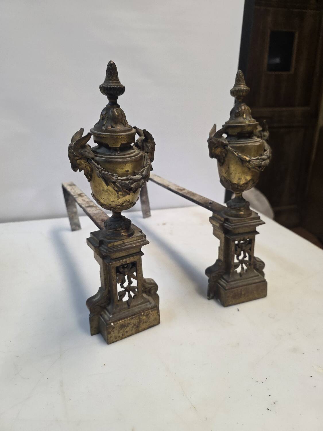 Pair of Louis XVI style andirons, 19th century in bronze