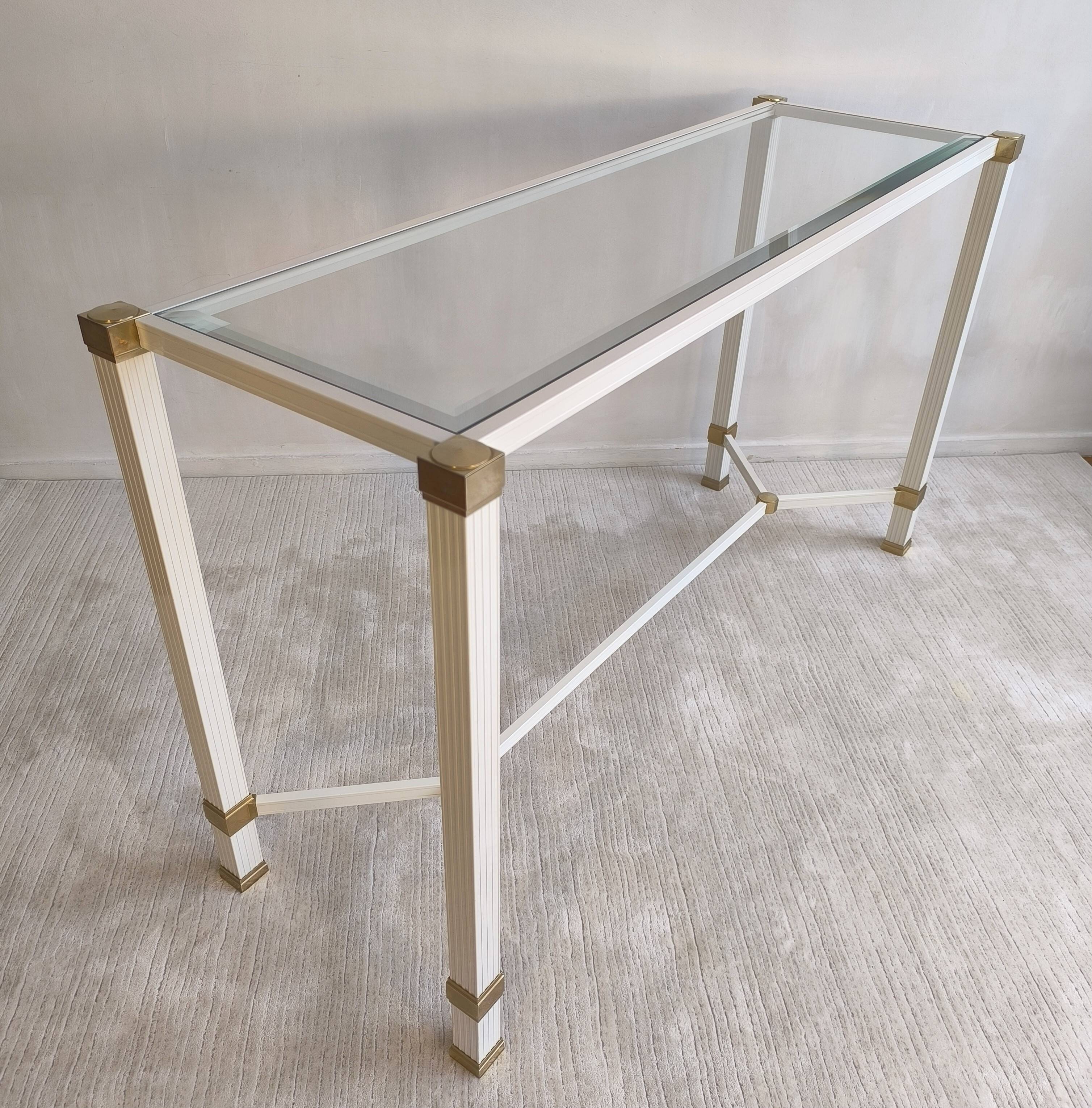 Iconic white console with designer spacer, signed Pierre Vandel Paris