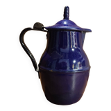 Small vintage French jug with lid, in blue enamel