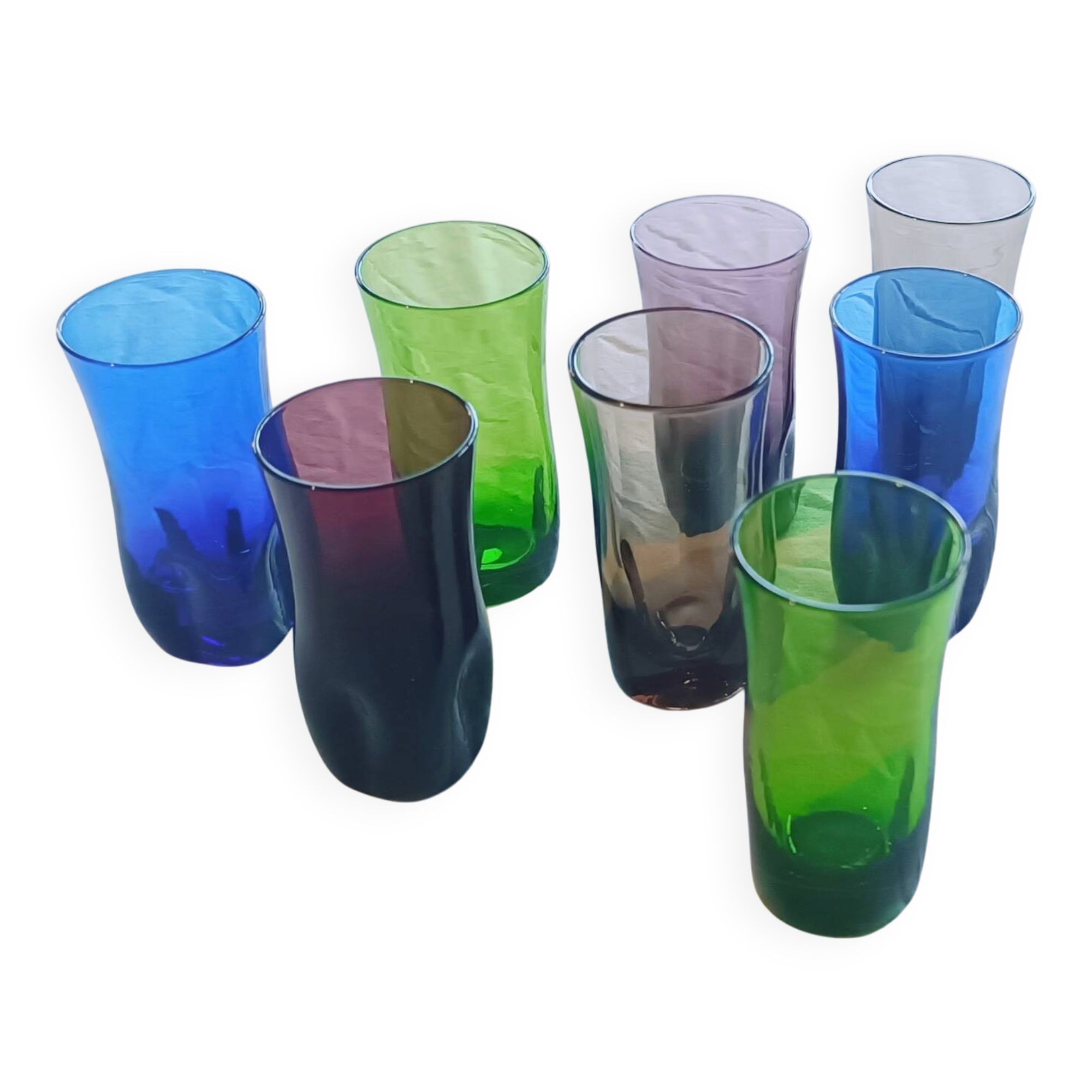 8 verres à liqueur, verre fumé, verrerie de Portieux, 1970's