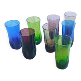 8 verres à liqueur, verre fumé, verrerie de Portieux, 1970's