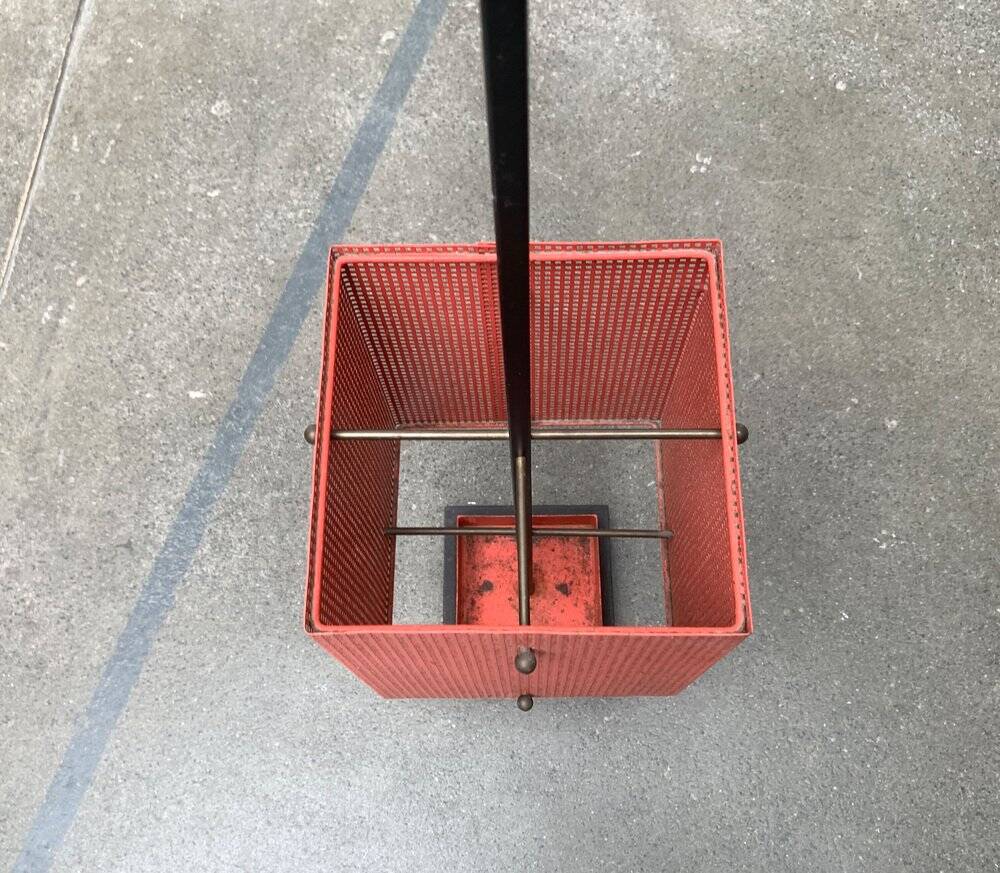 Minimalist perforated steel umbrella stand, 1960s