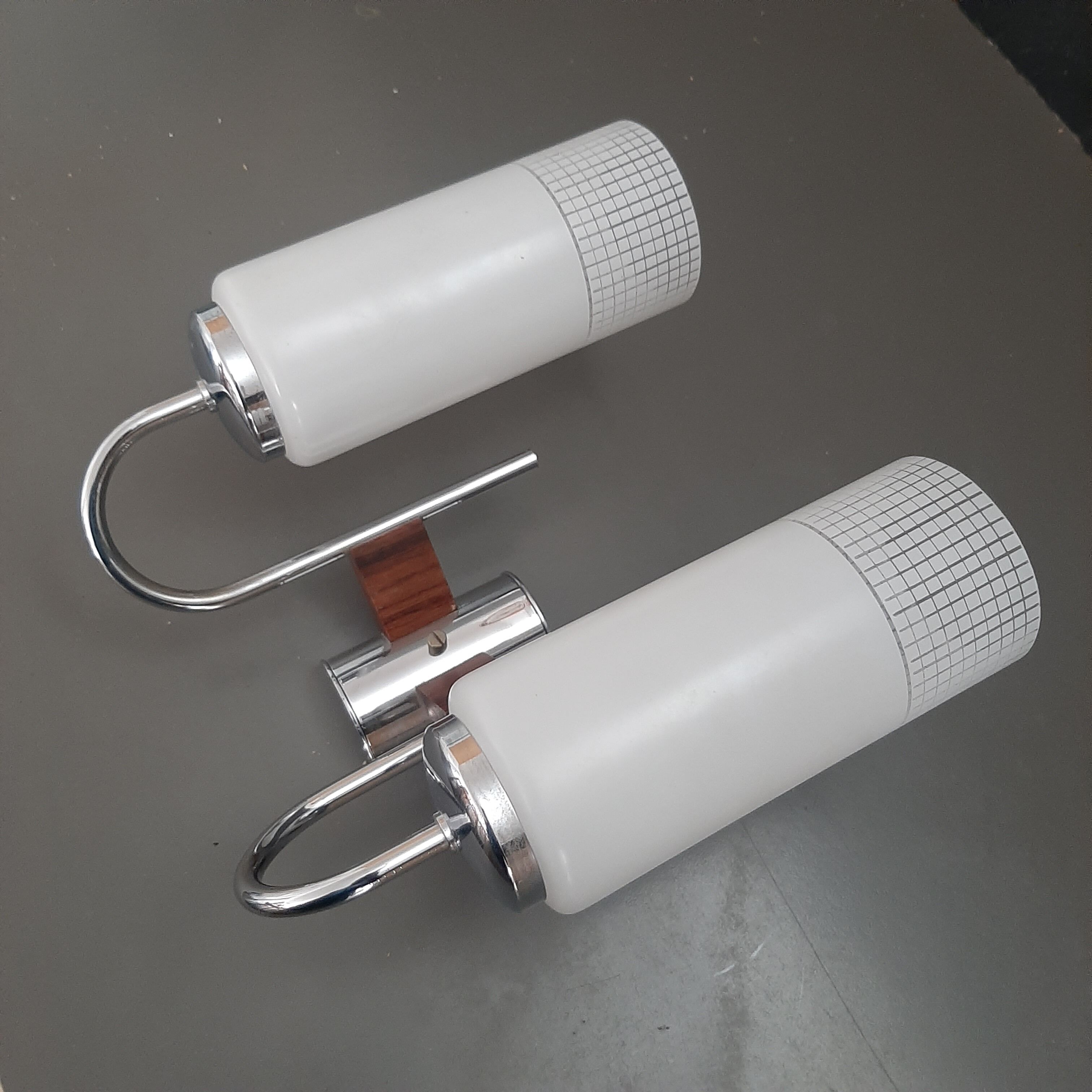 Double chrome and scandinavian teak wall lamp 50s