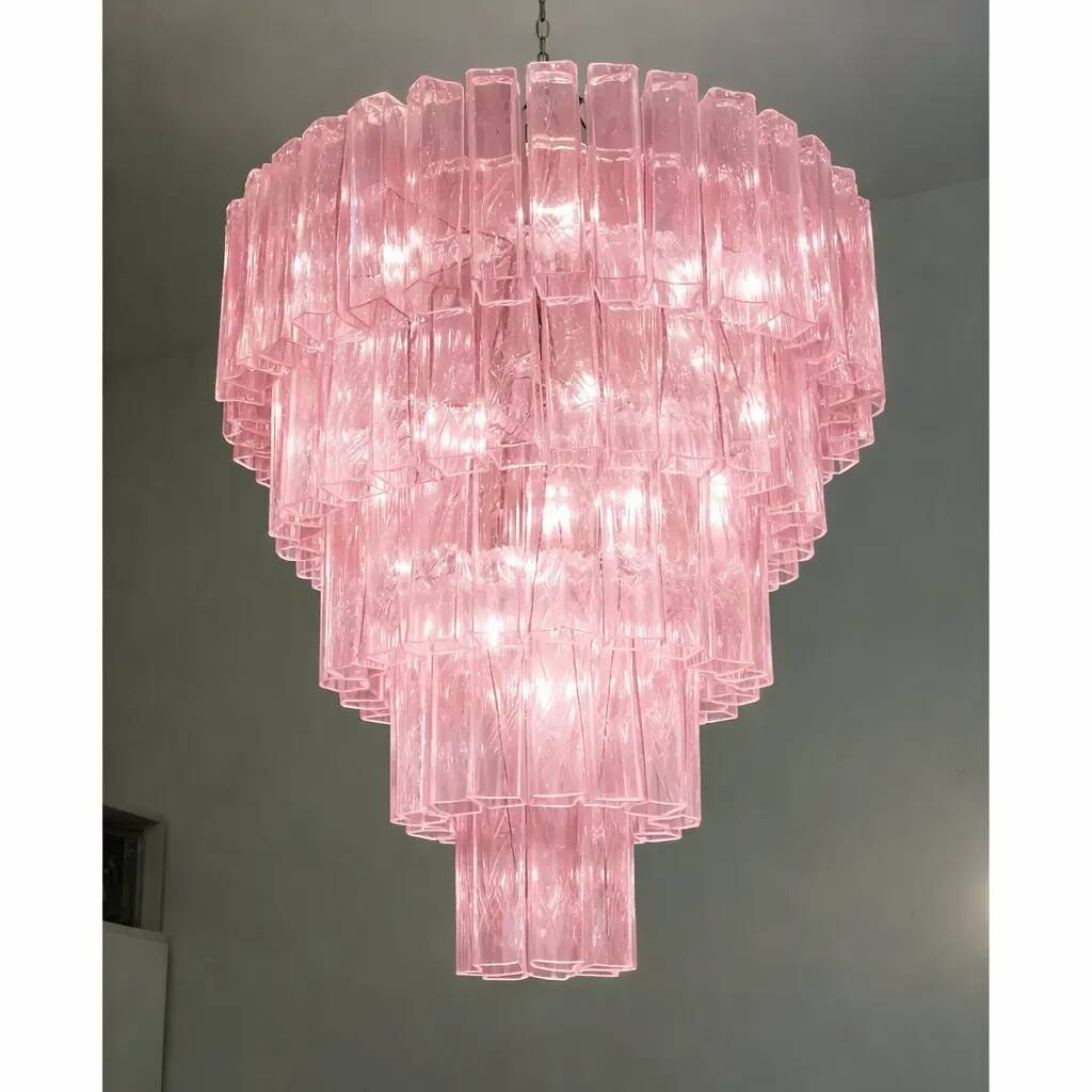 Contemporary Pink ‘Square Tubes’ Murano Glass Chandelier