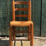 Set of 8 vintage chairs brutalized in solid oak, mulched seat 1960