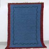 Slate blue and oxblood wool rug, 150/250cm
