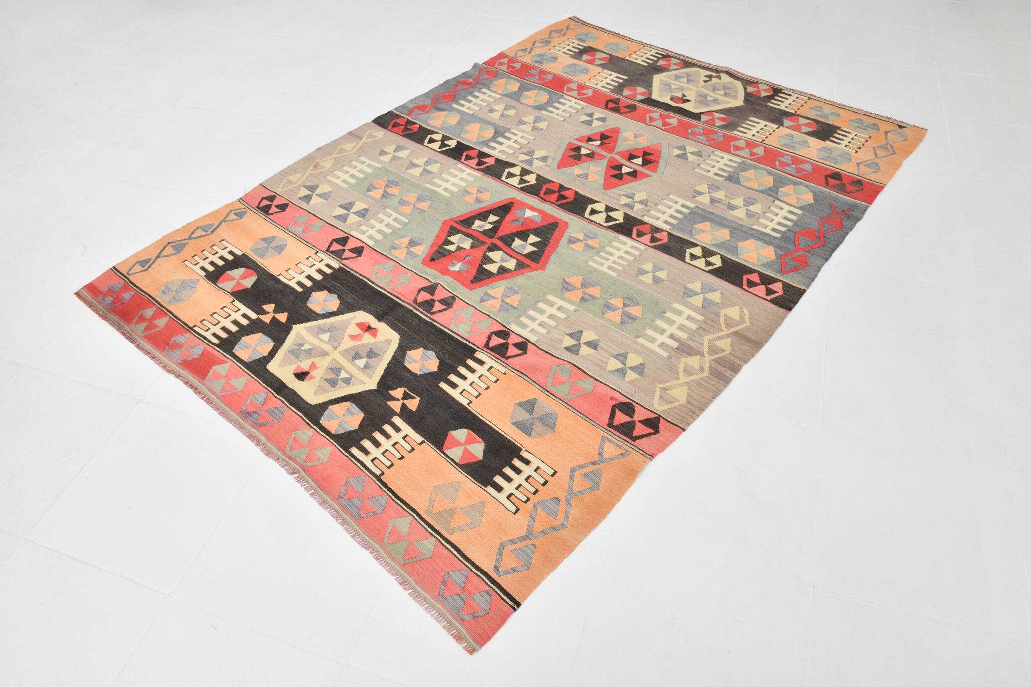 6x8 Kilim Multicolor Geometric Style Kilim Rug, 168x235 Cm