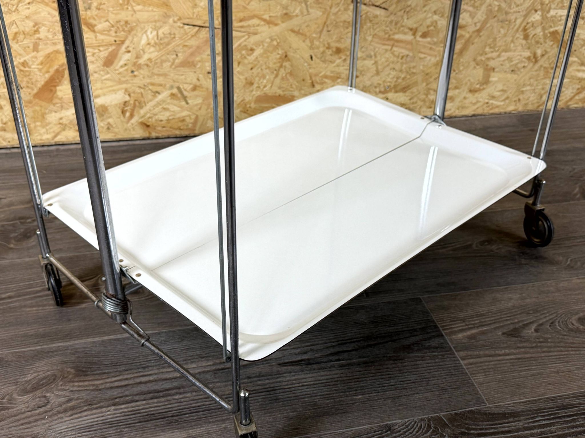 1960s 1970s Serving Cart Dinette Side Table Space Age Design Chrome White