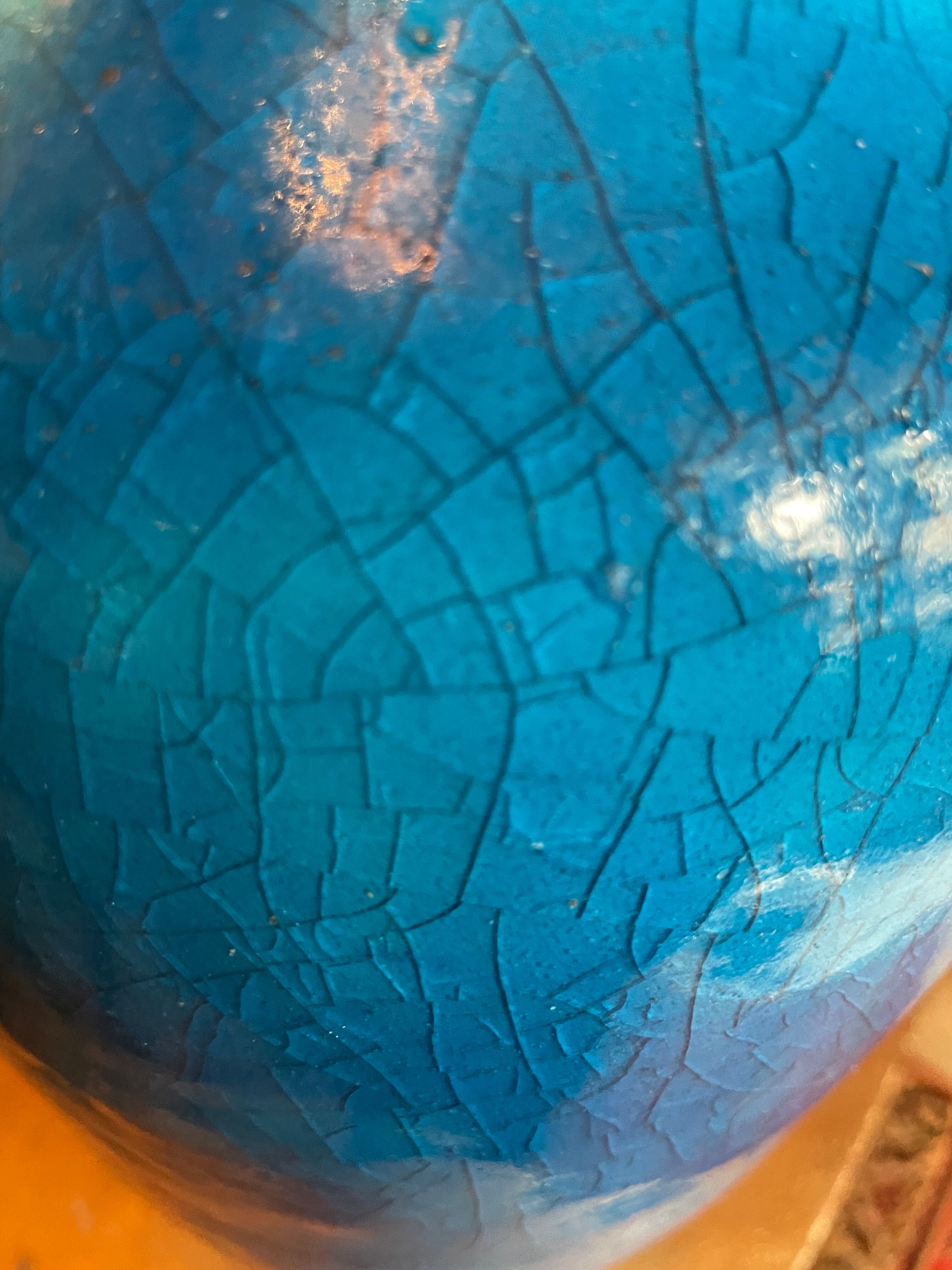 Raoul lachenal ceramic vase with egyptian blue cracked glaze with french baluster