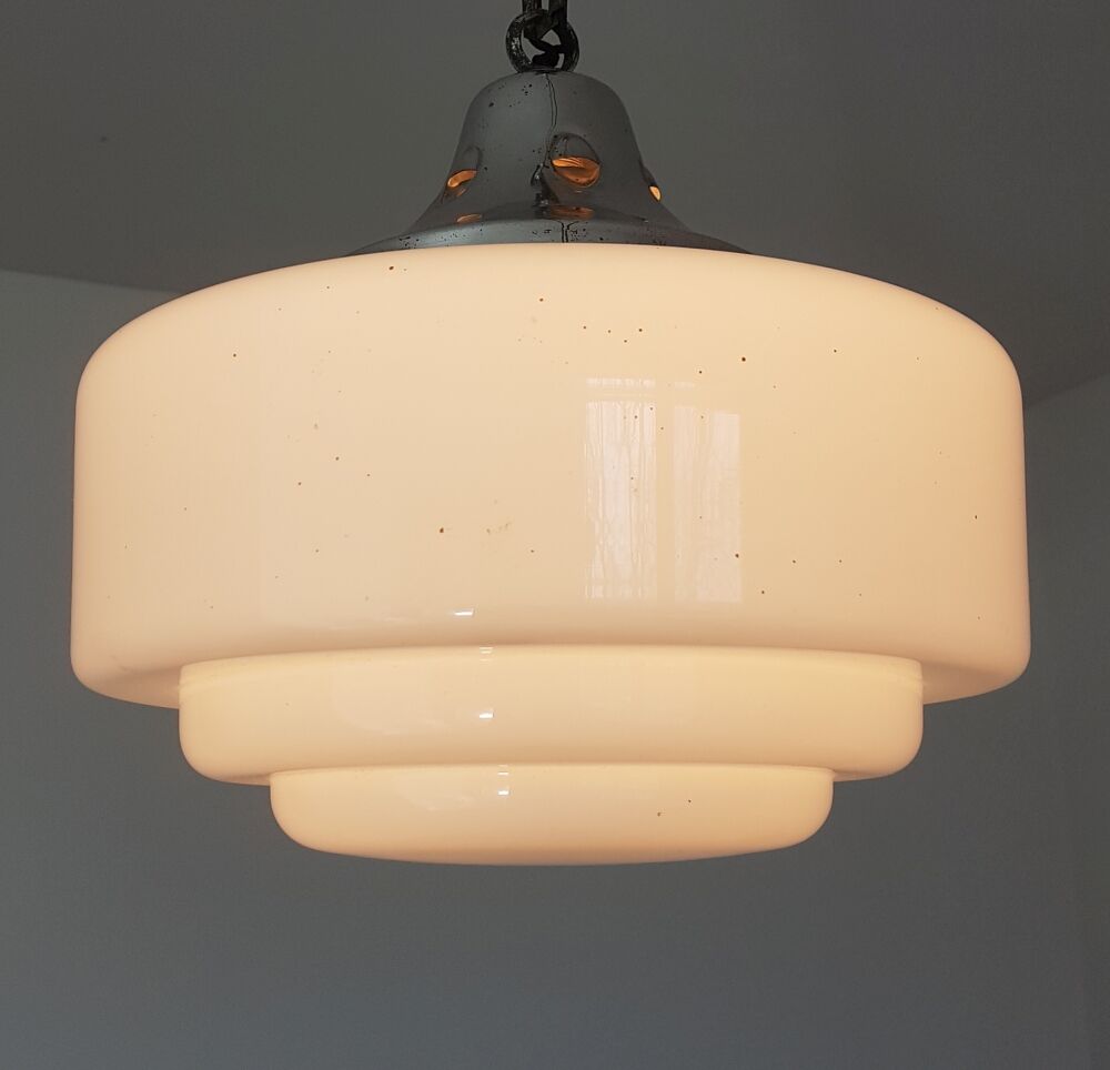 Art deco, metal and opaline hanging lamp