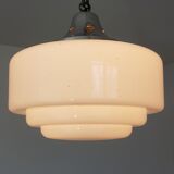 Art deco, metal and opaline hanging lamp