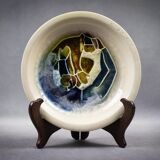 Accolay – glazed earthenware plate with abstract Cépamine decoration – 1970s