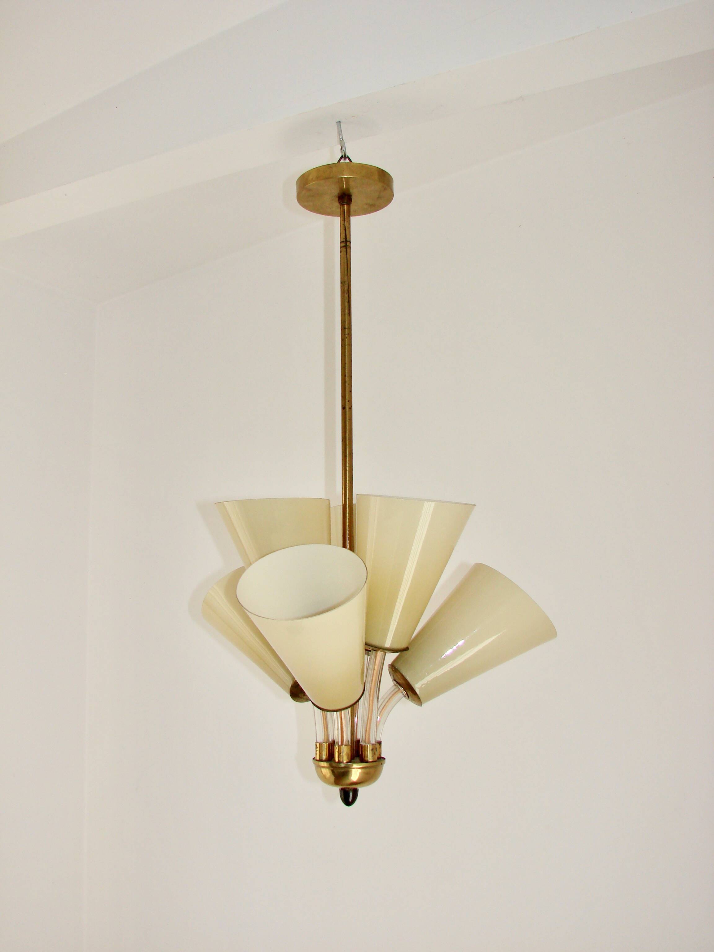 Chandelier Kamenický Šenov – Czechoslovakia, 1950s, brass and glass