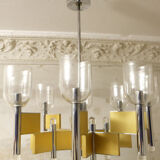 Sciolari brass and glass 8 arm chandelier, 1970s
