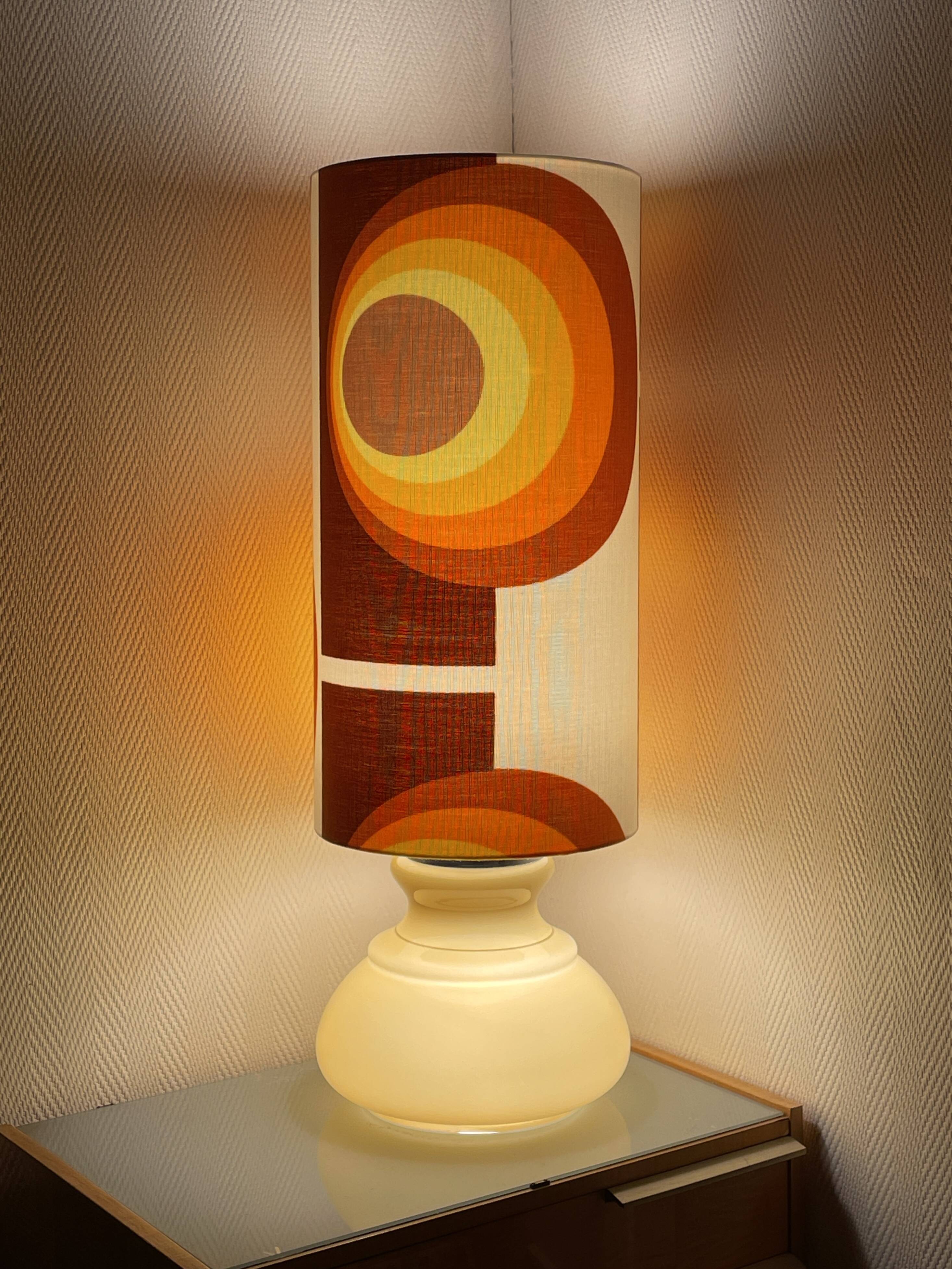 Beige opaline lamp Apollo J - 1970s retro fabric