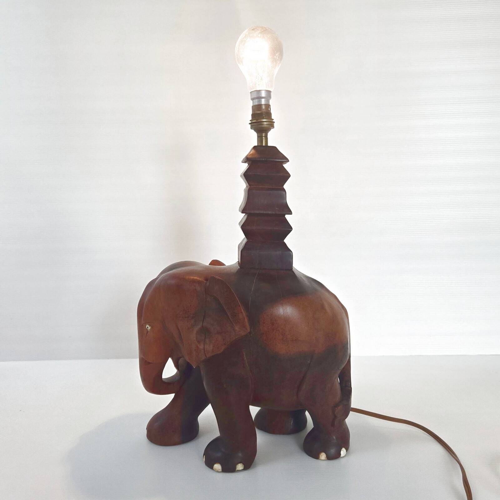 Magnificent vintage art deco elephant lamp 1940s 1950s in solid wood 40s 50s