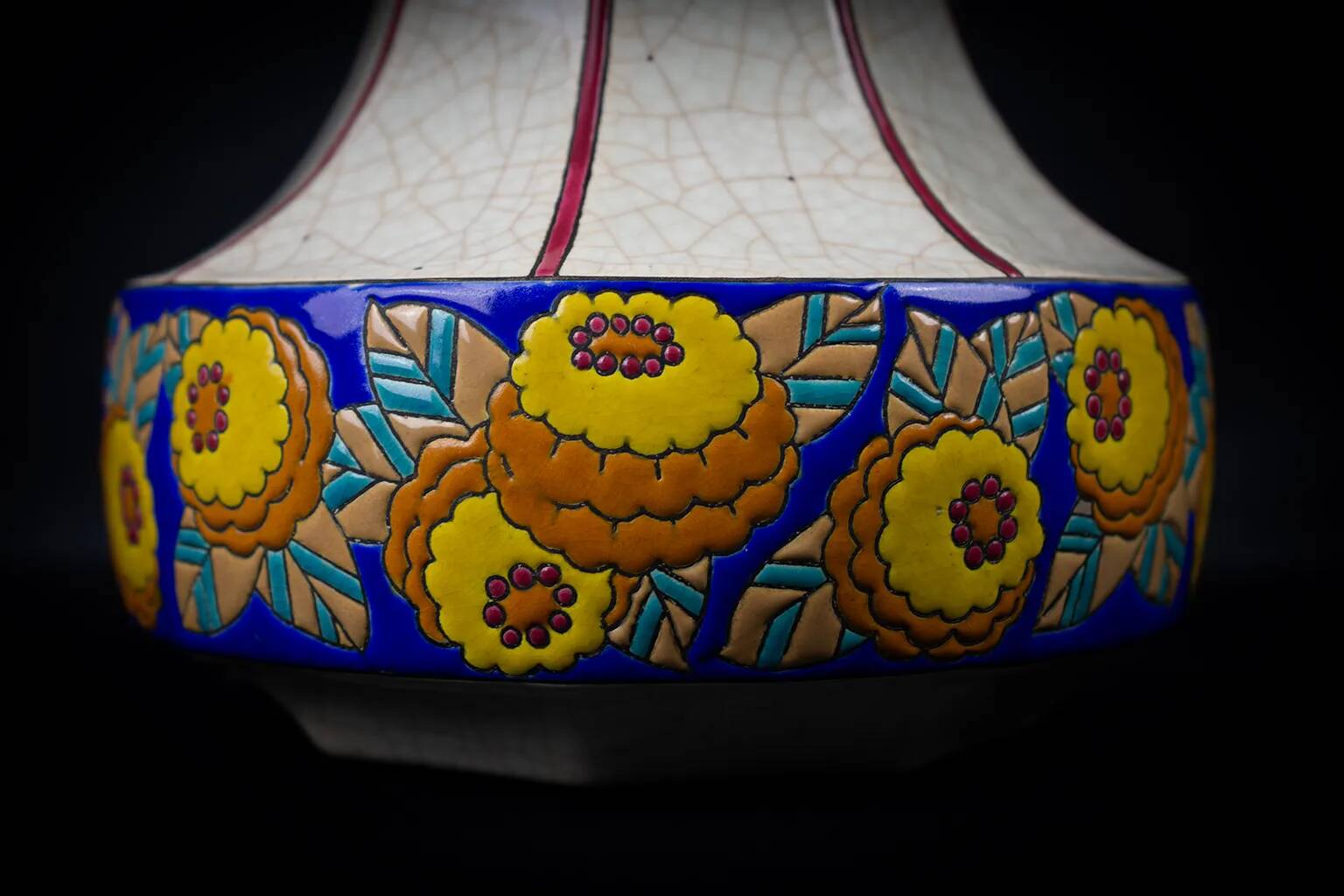 Art Deco Longwy spinning top vase in cloisonné enamel - 1930s