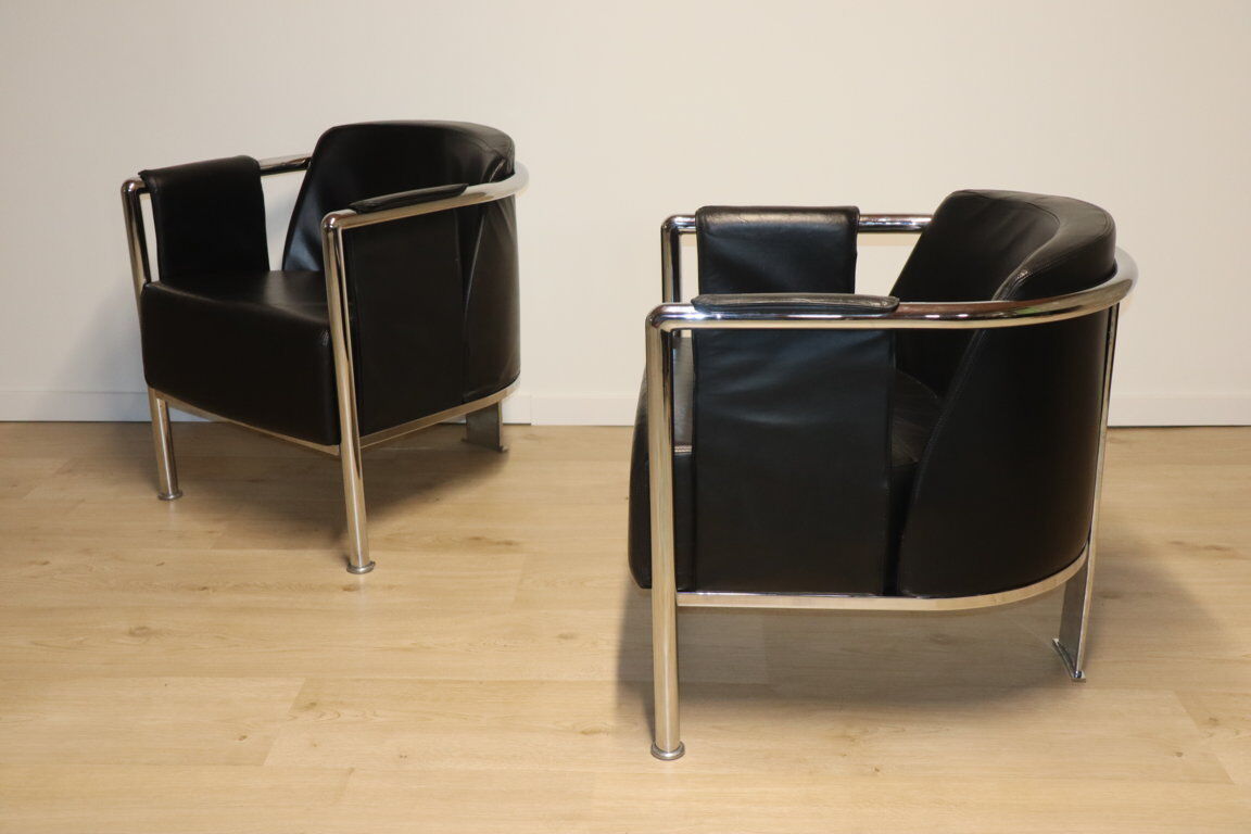 Pair of armchairs in synthetic leather and chromed metal, 1970