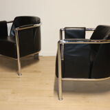 Pair of armchairs in synthetic leather and chromed metal, 1970
