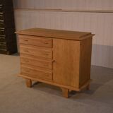 Commode en chêne 4 tiroirs 1 porte 1960's