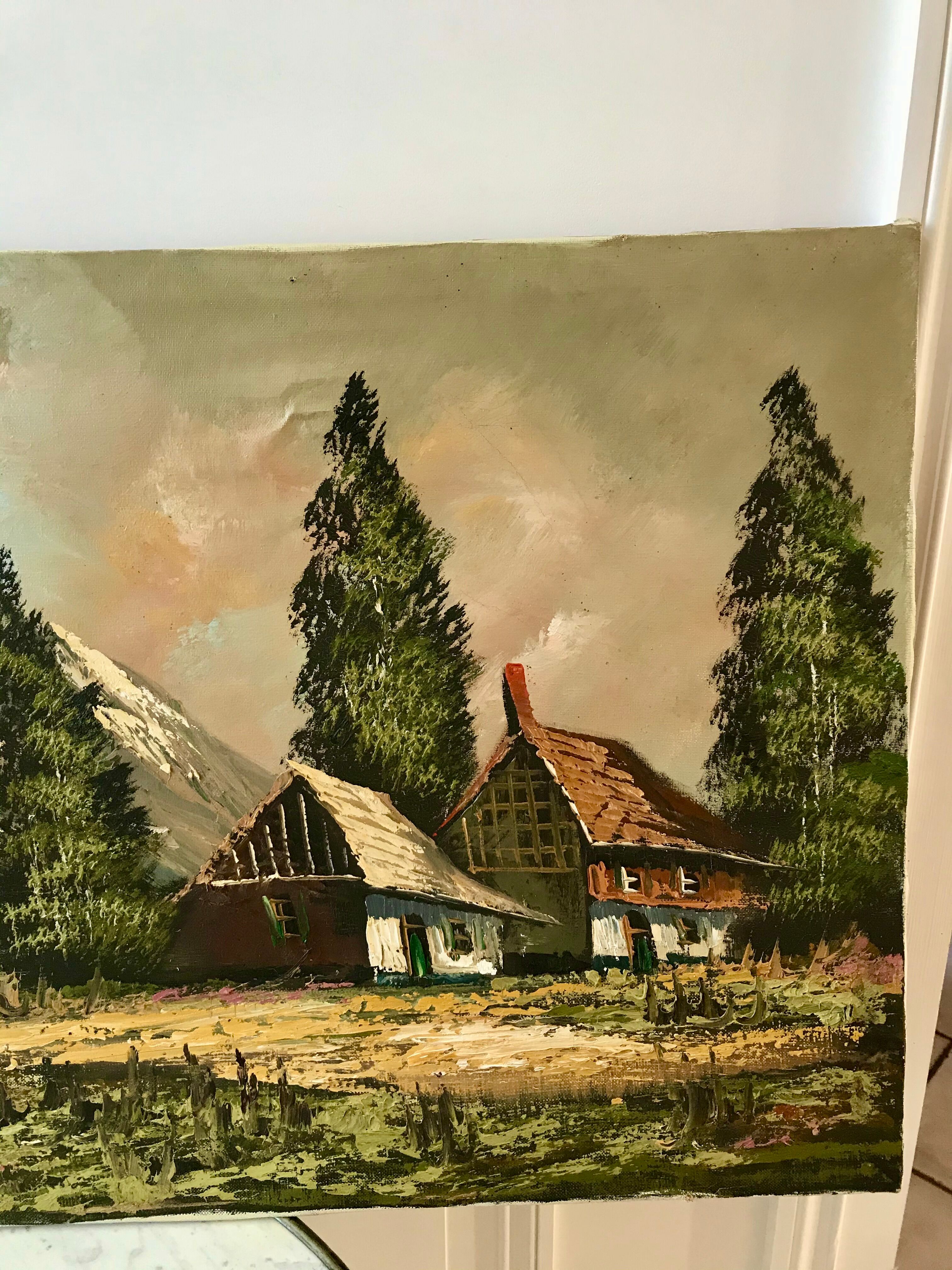 Oil painting on canvas landscape vintage mountains signed mollin