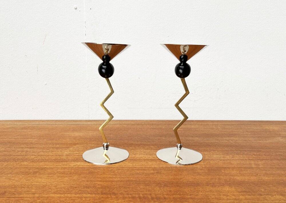 Italian postmodern metal candle holders, 1980s, set of 2