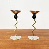 Italian postmodern metal candle holders, 1980s, set of 2