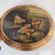 Painted medallion panel and varnish decoration hens, roosters signed G.Roy