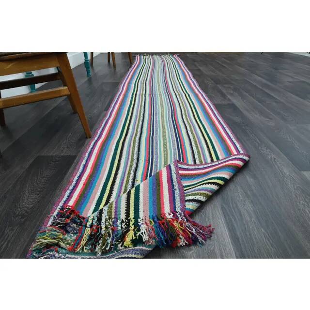 Vintage Turkish Oushak Handmade Wool Cotton Pink Runner Rug 80x433