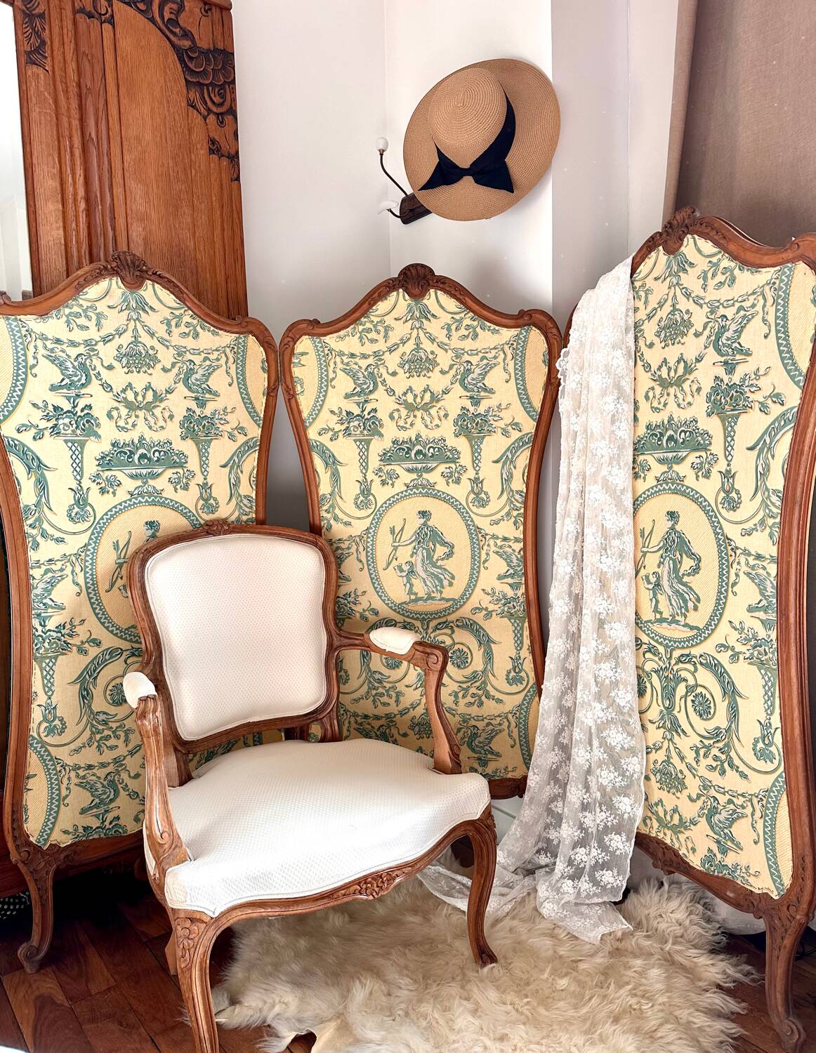 Old wooden and fabric screen