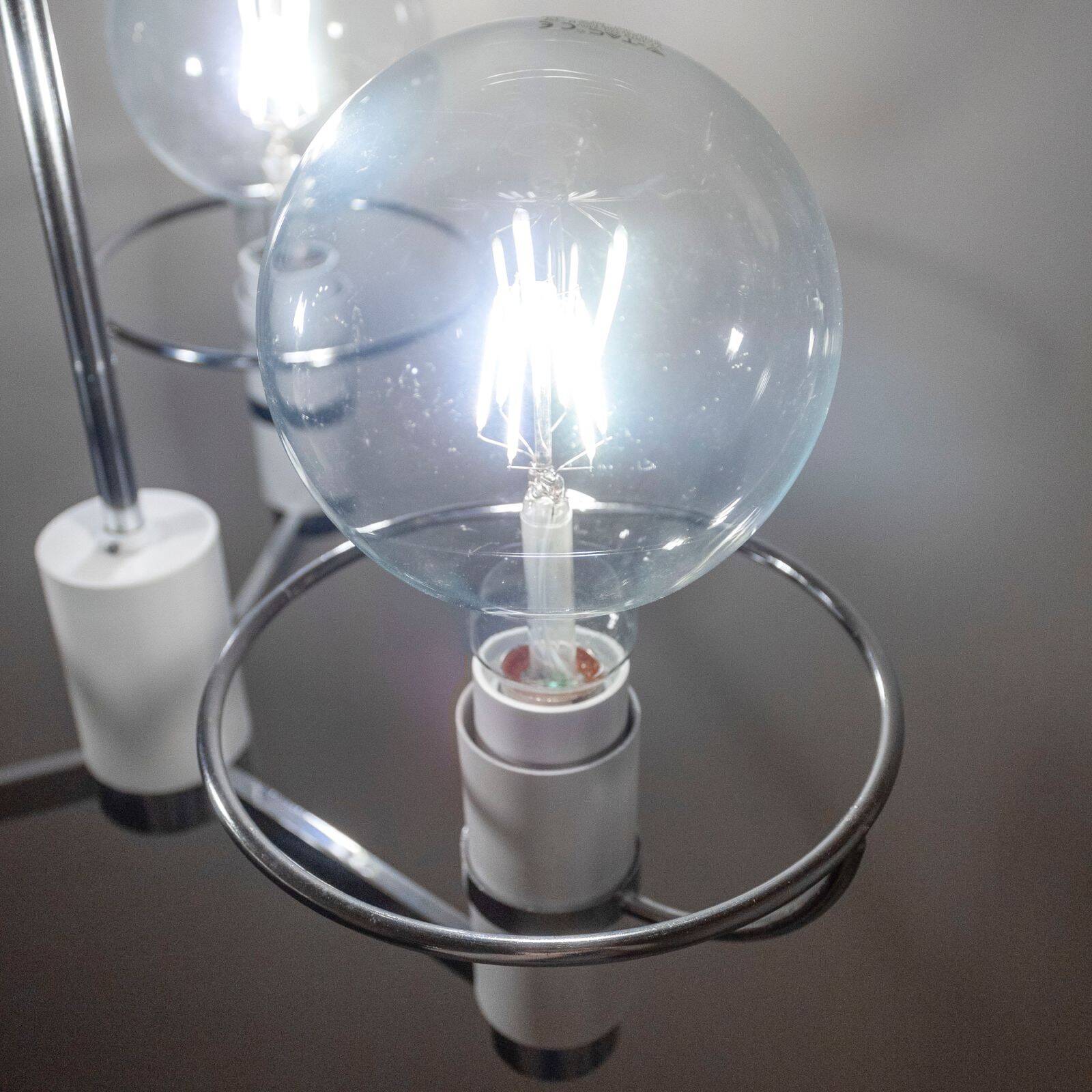 Space Age Three Lights Chromed Chandelier, Italy 1970s