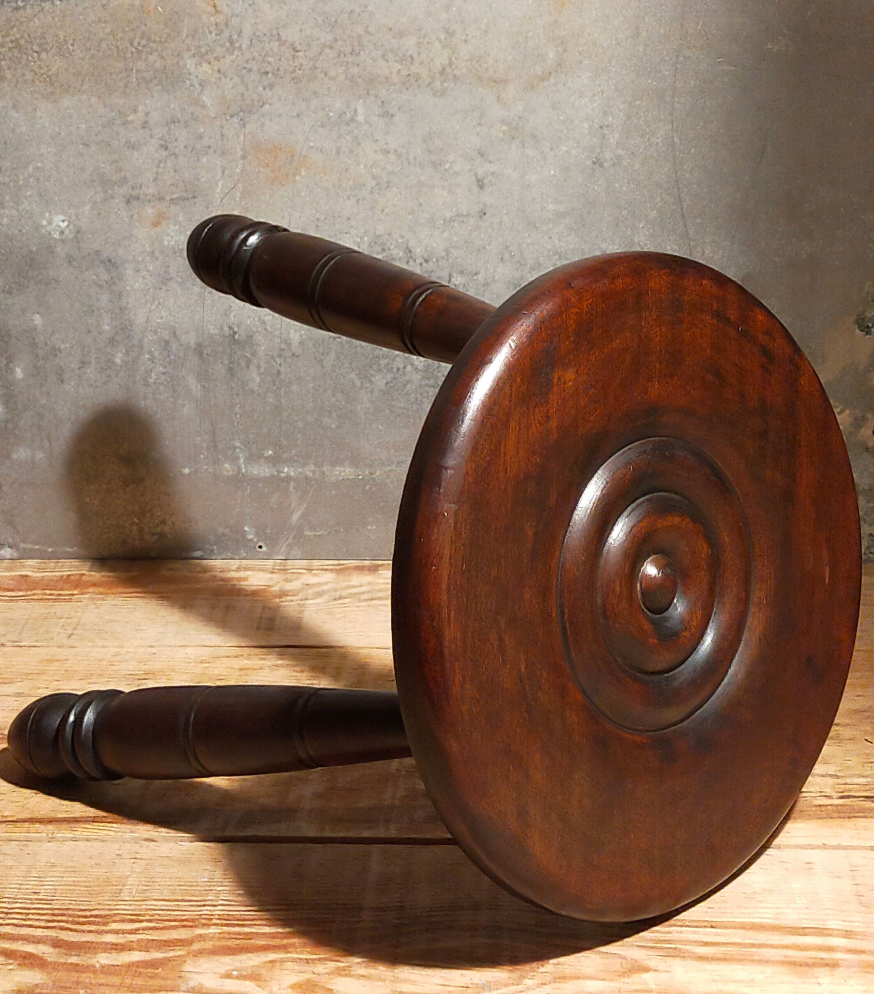 Tripod stool solid wood turned vintage