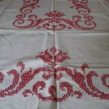 Cross-stitch embroidered tablecloth 160 x 130 in cotton