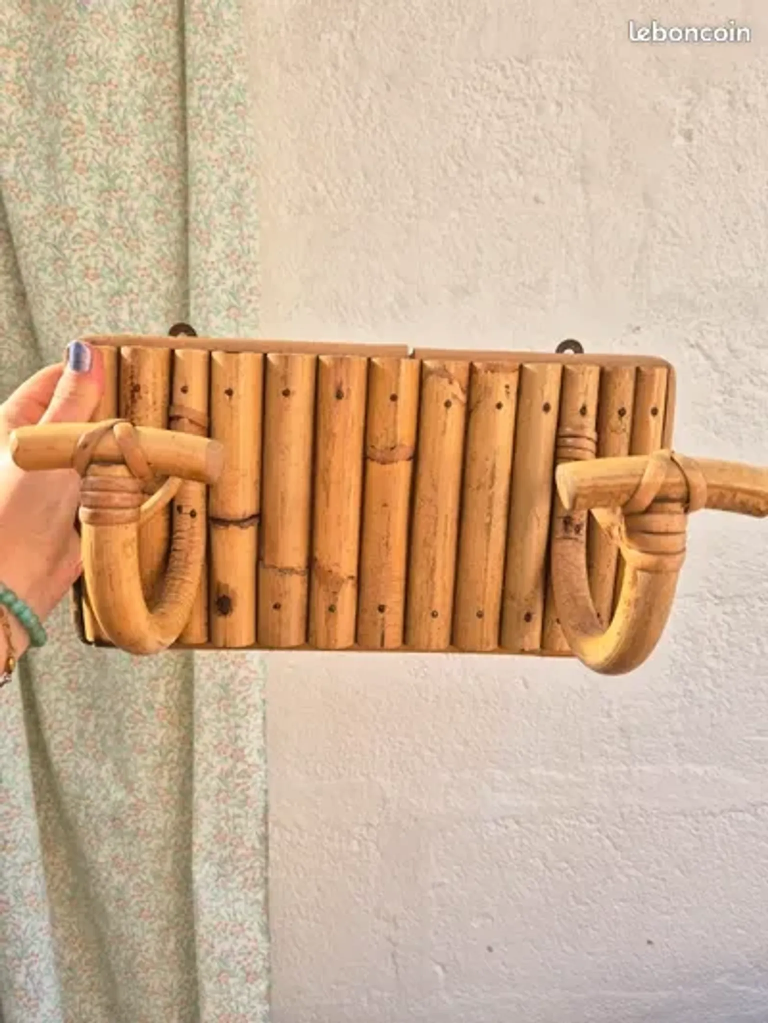 Patère double vintage rotin