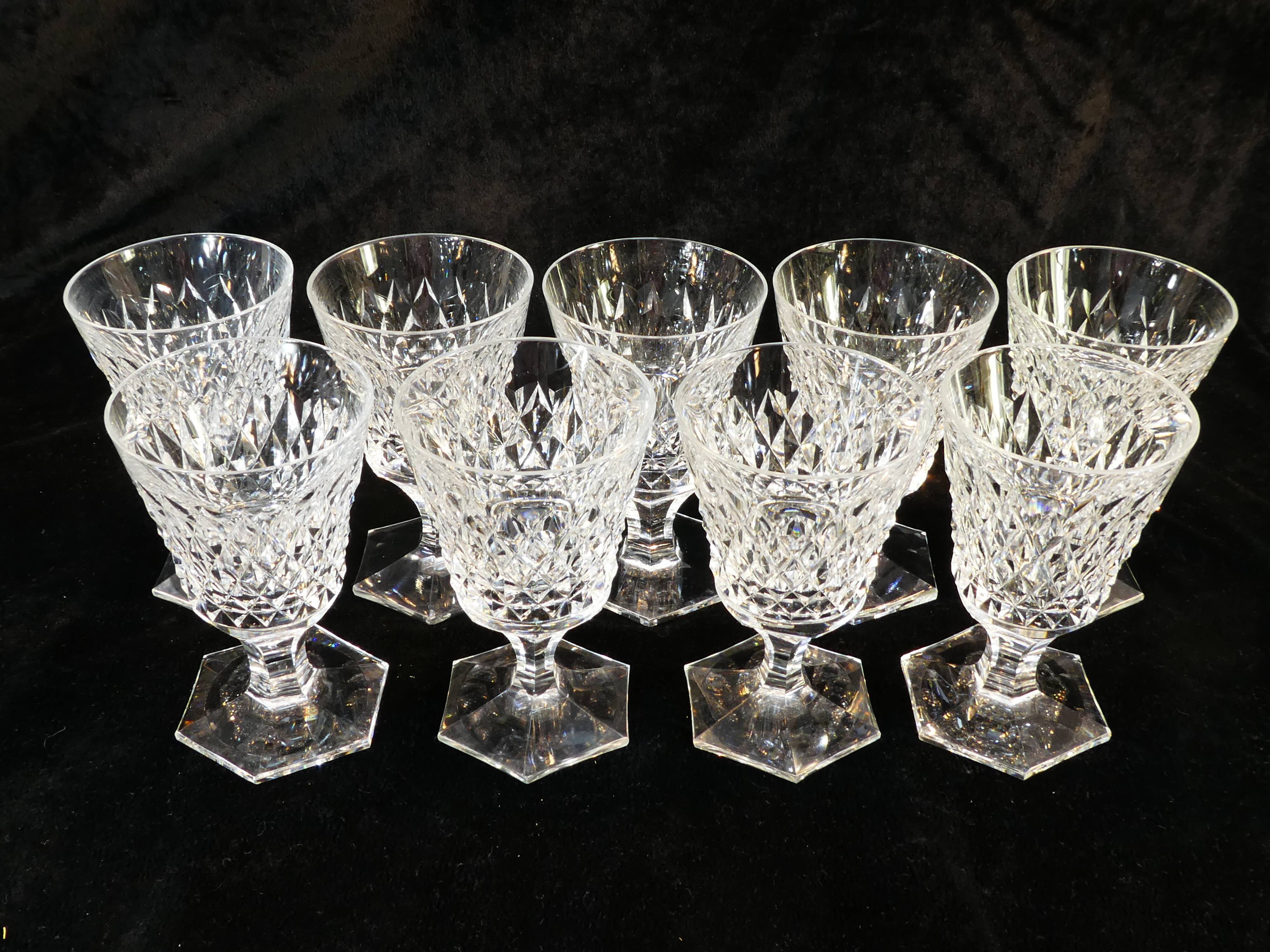 9 water glasses in crystal cut with diamond tip cristallerie de lorraine