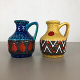 Set of 2 Multi-Color Fat Lava Op Art Pottery Vase "215-17" Bay Ceramics, Germany