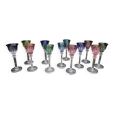 12 Saint-Louis Tommy model coloured crystal liqueur glasses