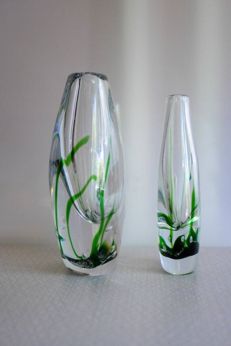 Seaweed & Fish Vases by V. L. Kosta, Set of 2