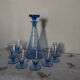 Service a liqueur verre bleu et argent vintage 50's