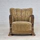 1950s, Danish relax armchair, furniture velour, carved oak wood.